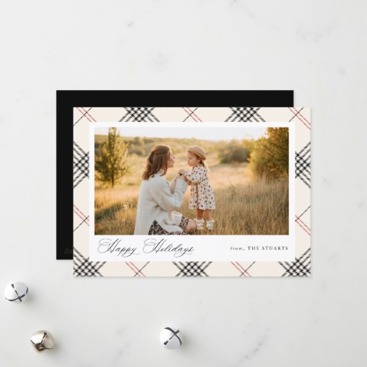 HERITAGE | Cream Tartan Photo Feiertagskarte (Vorderseite/Rückseite Beispiel)