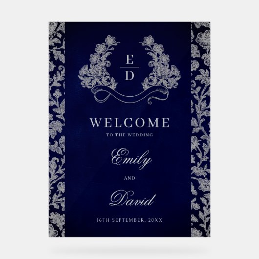 Heritage Crest Monogram Wedding Welcome Acrylschild (Vorderseite)