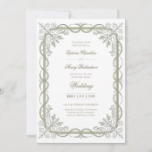 Heritage | Edwardian Sage Ribbon Scroll Einladung (Vorderseite)