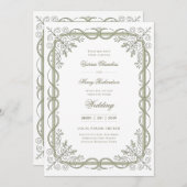 Heritage | Edwardian Sage Ribbon Scroll Einladung (Vorne/Hinten)