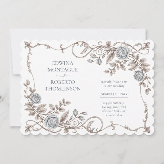 Heritage Elegant Victorian Botanical Wedding Einladung (Vorderseite)