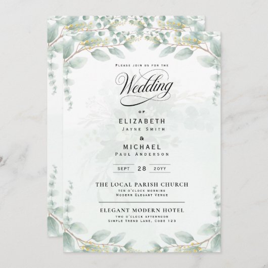 Heritage Eucalyptus Leaves Botanical RSVP Wedding Einladung (Vorne/Hinten)