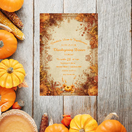 Heritage Floral Elegant Damask Thanksgiving Einladung