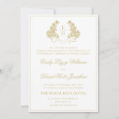 Heritage Gold and White Monogram Wedding Einladung (Vorderseite)