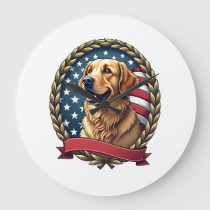 Heritage Golden Retriever Patriotisches Vintage T- Große Wanduhr
