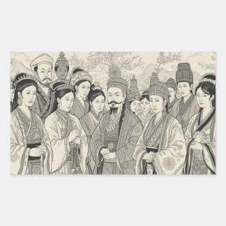 Heritage in Harmony: Black & White Traditional Art Rechteckiger Aufkleber