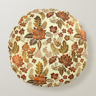 Heritage Kupfer Warm Gold Blumen Design Rundes Kissen