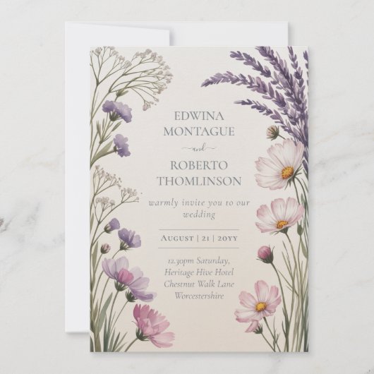 Heritage Lavender Meadow Wildflower Wedding Einladung (Vorderseite)