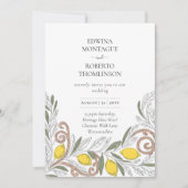 Heritage Lemon Line Art Mediterranean Wedding Einladung (Vorderseite)