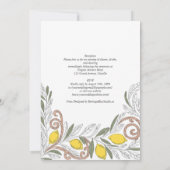 Heritage Lemon Line Art Mediterranean Wedding Einladung (Rückseite)