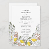Heritage Lemon Line Art Mediterranean Wedding Einladung (Vorne/Hinten)
