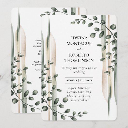 Heritage Modern Botanical Greenery Wedding Einladung (Vorne/Hinten)