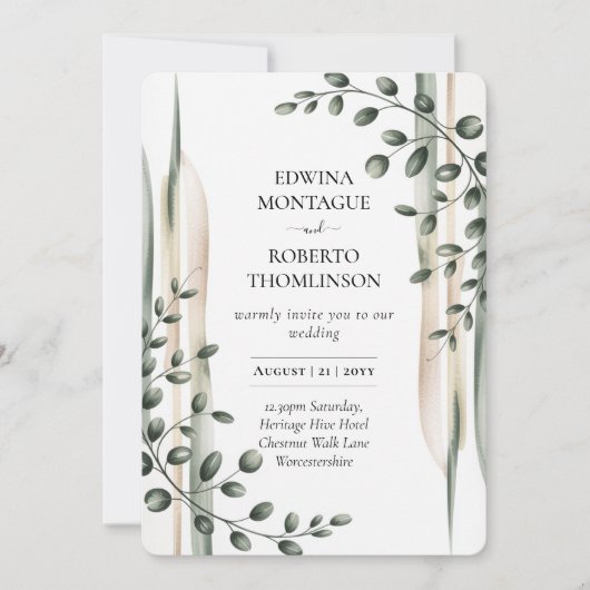 Heritage Modern Botanical Greenery Wedding Einladung (Vorderseite)