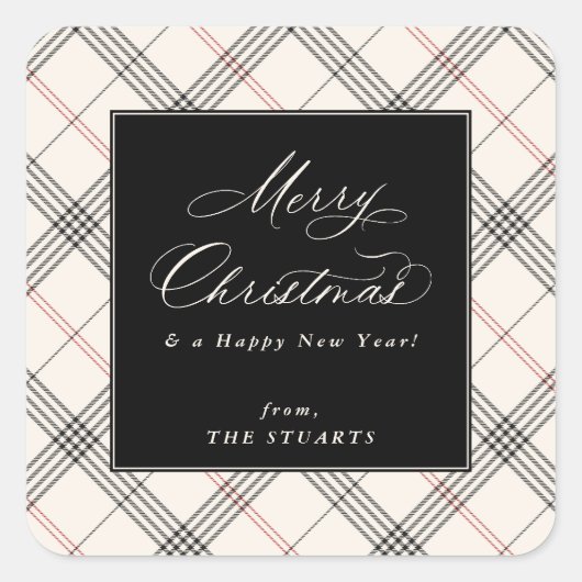 HERITAGE | Neutral Tartan Christmas Quadratischer Aufkleber (Vorderseite)