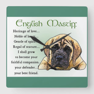 Heritage of Love English Mastiff Quadratische Wanduhr