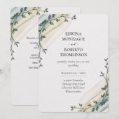 Heritage Olive Ribbon Minimalist Wedding Einladung (Vorne/Hinten)