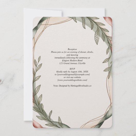 Heritage Olive Wreath Botanical Wedding Einladung (Rückseite)