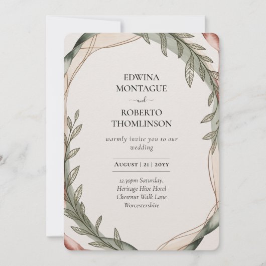 Heritage Olivenkranz Botanische Hochzeit Einladung (Vorderseite)