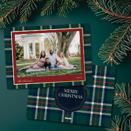 Heritage Preppy Plaid Christmas Photo Folien Feiertagskarte