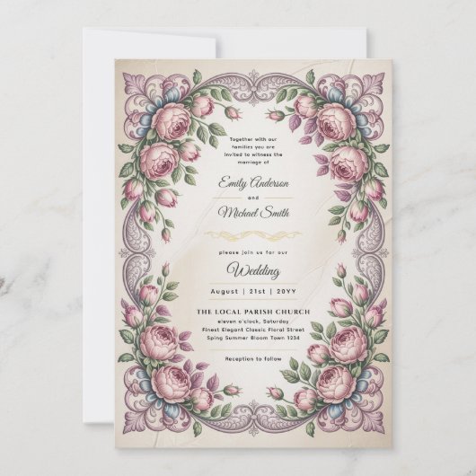 Heritage | Rococo and Victorian Botanical Wedding Einladung (Vorderseite)