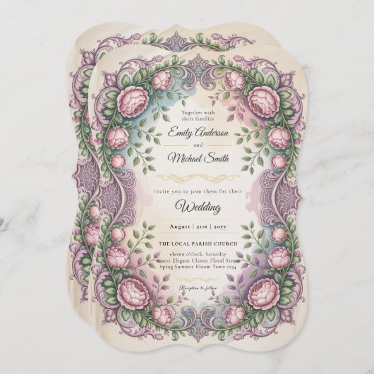 Heritage | Rococo and Victorian Botanical Wedding Einladung (Vorne/Hinten)