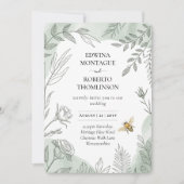 Heritage Sage Botanical Bee Wedding Einladung (Vorderseite)