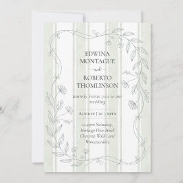 Heritage Sage Stripe Botanical Elegant Wedding Einladung