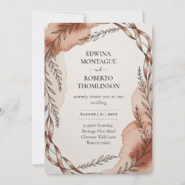 Heritage Terracotta Ribbon Botanical Wedding Einladung