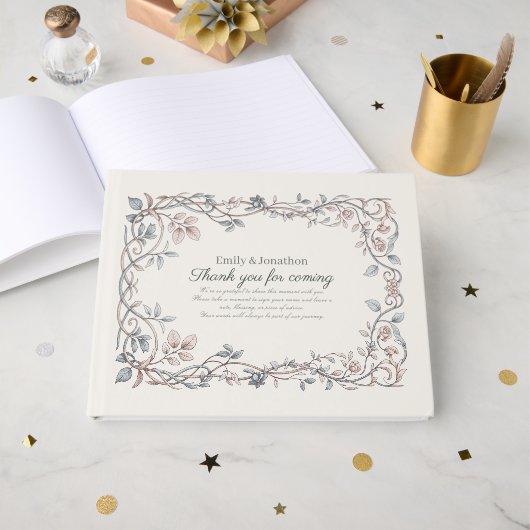 Heritage Victorian Botanical Powder Blue Taupe Gästebuch (Vorderseite Offen)