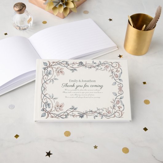 Heritage Victorian Botanical Powder Blue Taupe Gästebuch (Vorderseite Offen)