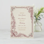 Heritage | Victorian Burgundy Scrollwork Wedding Einladung (Stehend Vorderseite)