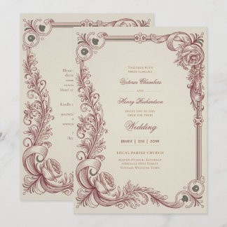 Heritage | Victorian Burgundy Scrollwork Wedding Einladung