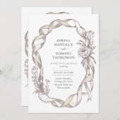 Heritage Vintage Ribbon & Peony Botanical Elegant Einladung (Vorne/Hinten)