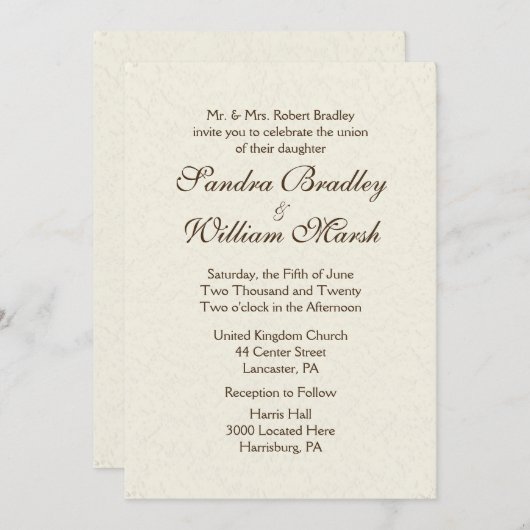 Herkömmliche Elfenbeinhochzeit - Einladung 5" x 7" (Vorne/Hinten)