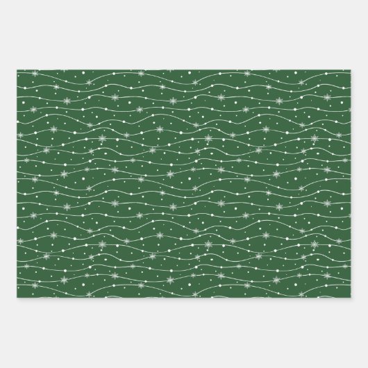 Herkömmliche grüne Schneeflocken Geschenkpapier Set (Vorderseite 2)