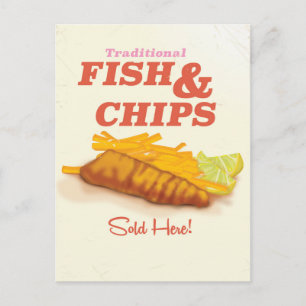 Herkömmliches Fisch- und Chips-Vintage-Poster Postkarte