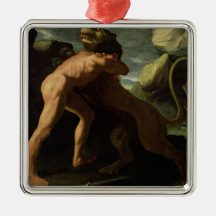 Herkules, der mit dem Nemean Löwe kämpft Silbernes Ornament