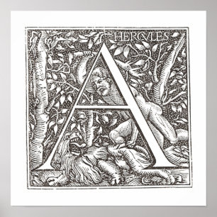 Herkules Slay the Lion with Letter A Monogram Poster