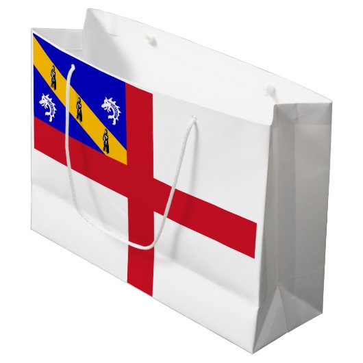 Herm-Flagge Große Geschenktüte (Vorderseite Schrägansicht)
