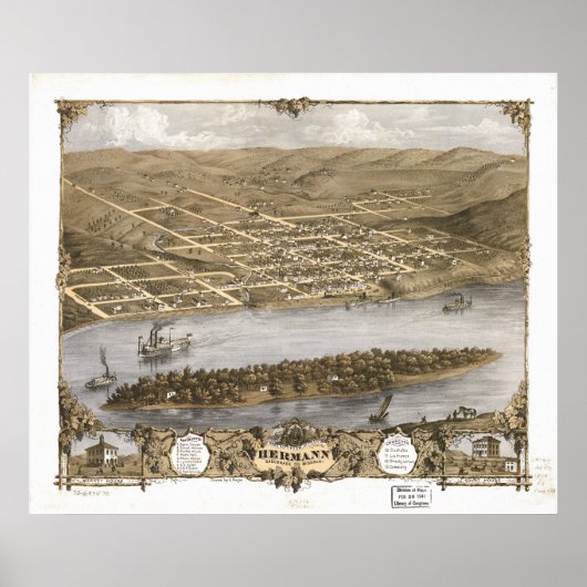 Hermann Missouri 1869 Antike Panoramakarte Poster (Vorne)