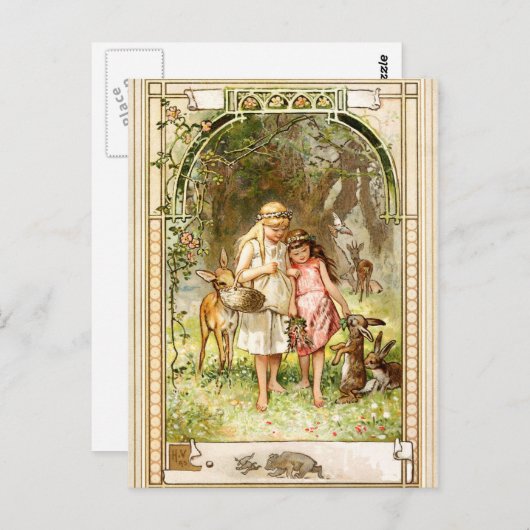 Hermann Vogel - Schneeweiß und Rose Rot Postkarte (Vorne/Hinten)