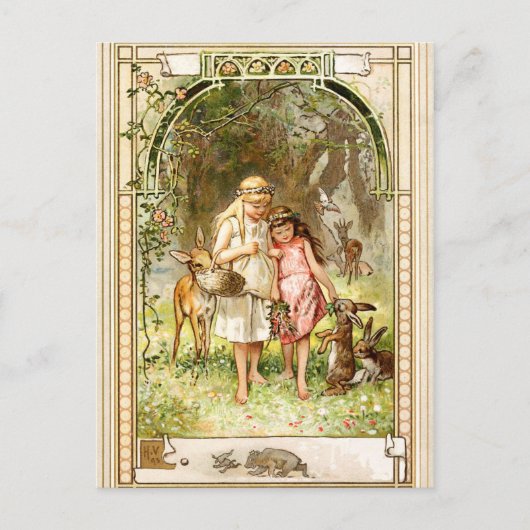 Hermann Vogel - Schneeweiß und Rose Rot Postkarte (Vorderseite)