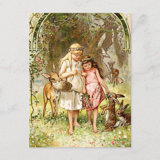 Hermann Vogel - Schneeweiß und Rose Rot Postkarte (Vorderseite)