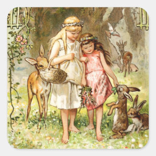 Hermann Vogel - Schneeweiß und Rose Rot Quadratischer Aufkleber