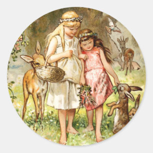 Hermann Vogel - Schneeweiß und Rose Rot Runder Aufkleber