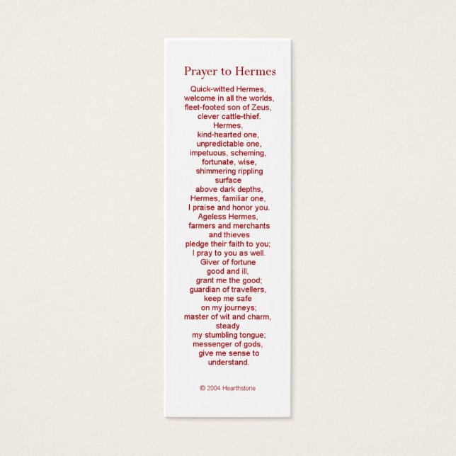 Hermes Prayer Card (Vorderseite)