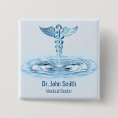 Hermes Rod Caduceus Blue Water Ripples Button (Vorderseite)