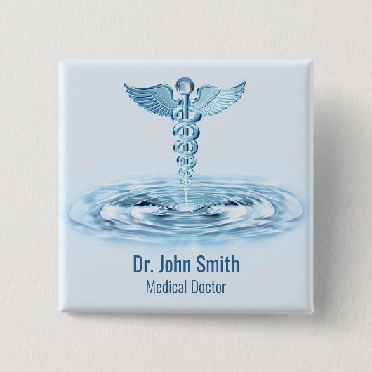 Hermes Rod Caduceus Blue Water Ripples Button (Vorderseite)