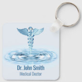 Hermes Rod Caduceus Blue Water Ripples Medical Schlüsselanhänger (Rückseite)