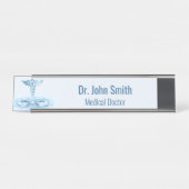 Hermes Rod Caduceus Water Ripples Blue Medical Schreibtischnamensplakette (Vorderseite )